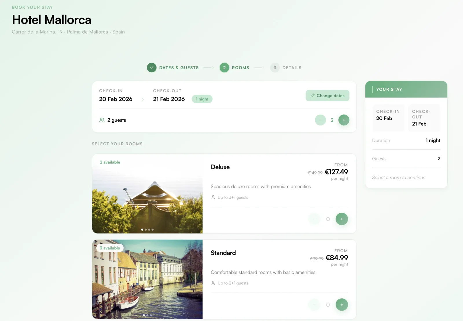 Customer-facing booking page